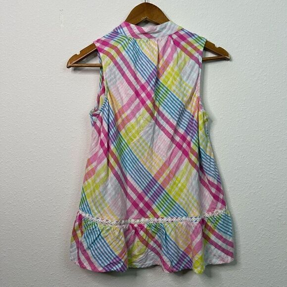 Crown & Ivy Multicolor Ruffle Striped Sleeveless Linen Blend Tank Top Women’s XS - Picture 7 of 12